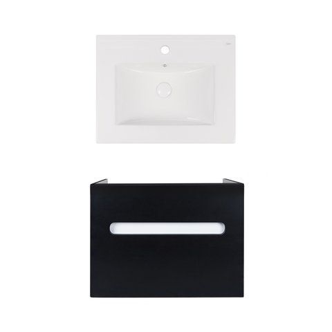 Комплект QTAP подвесная тумба VIRGO 600х580х437 мм BLACK/WHITE + раковина врезная ALBATROSS NEW QT71V44061