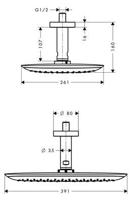 Верхній душ HANSGROHE PURAVIDA 1JET ECOSMART / стельове кріплення / білий / хром (26603400)