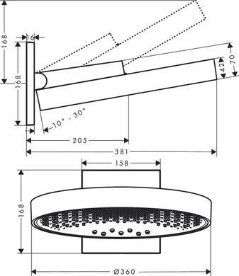 Верхній душ HANSGROHE RAINFINITY 360 3JET / настінний з'єднувач / чорний / матовий / хром (26234340)