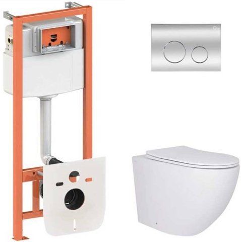 Комплект 4в1: Инсталляция для унитаза QTAP NEST + подвесной унитаз ROBIN 520х365х365 + клавиша смыва CHROME (QT13332381AW47501)