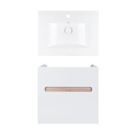 Комплект QTAP подвесная тумба VIRGO 600х580х437 мм WHITE/WHITISH OAK + раковина врезная ALBATROSS QT71V44070