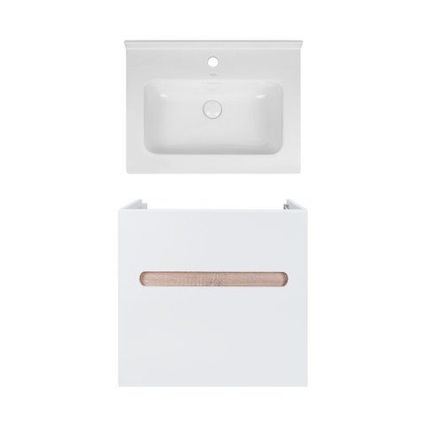 Комплект QTAP подвесная тумба VIRGO 600х580х437 мм WHITE/WHITISH OAK + раковина врезная ALBATROSS 01 QT71V44071