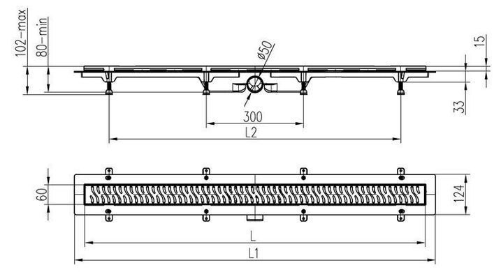 Душовий канал MCH з решіткою Каплі 650 мм CH 650/50 DN 1, 650