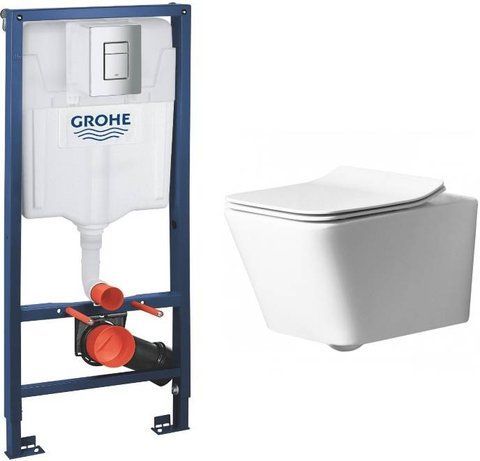 Комплект 4в1: Инсталляция для унитаза GROHE RAPID SL + клавиша смыва / хром + подвесной унитаз REA RAMON 37х49 + сиденье SOFT-CLOSE (REA-C8536 + 38772001)