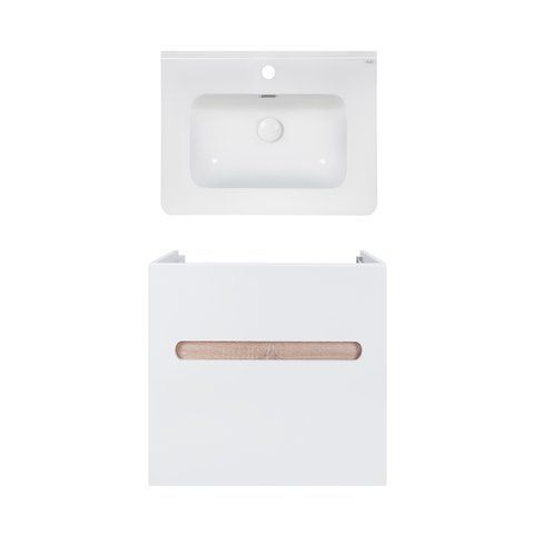 Комплект QTAP подвесная тумба VIRGO 600х580х437 мм WHITE/WHITISH OAK + раковина врезная ALBATROSS 9H QT71V44072