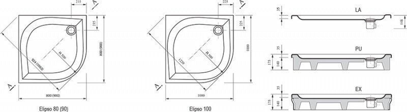 Душевой поддон акриловый RAVAK GALAXY ELIPSO LA 100х100х17.5 / полукруглый (A22AA01210)