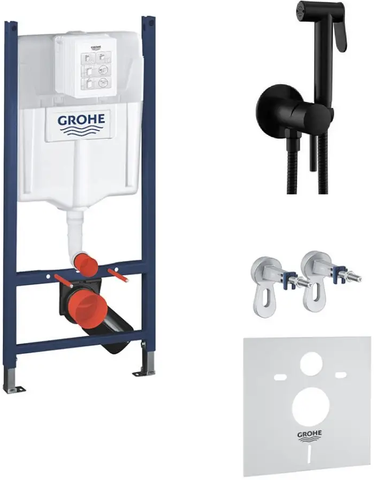 Комплект 3в1: Инсталляция для унитаза GROHE RAPID SL + гигиенический душ со смесителем PAFFONI TWEET ROUND MIX / черный (3884000G_ZDUP110NO)
