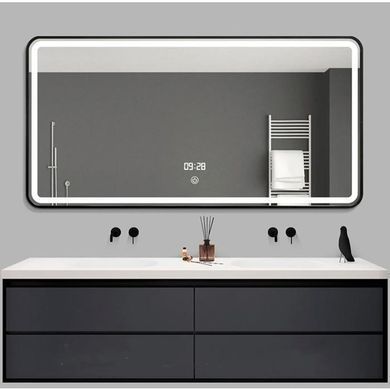 Зеркало DUSEL LED DE-M0065D 90х70 BLACK / сенсорное включение / подогрев (DUSEL-540)