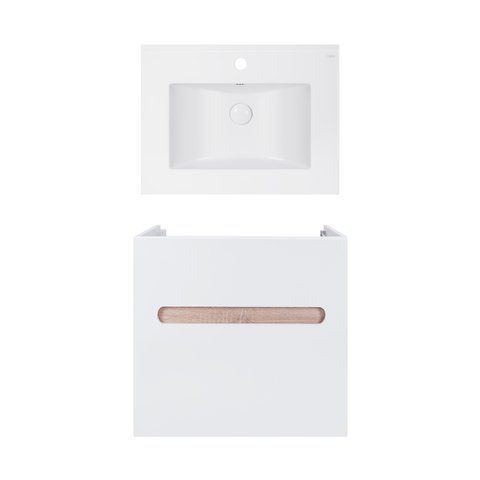 Комплект QTAP подвесная тумба VIRGO 600х580х437 мм WHITE/WHITISH OAK + раковина врезная ALBATROSS E QT71V44073