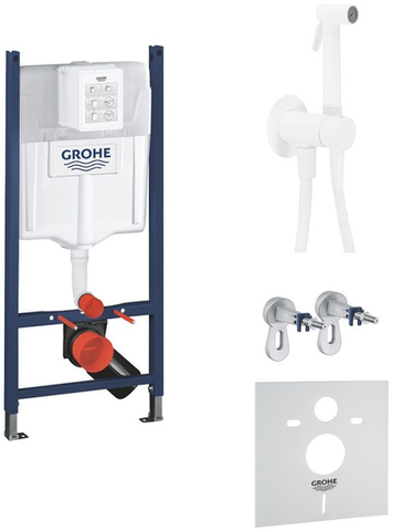 Комплект 3в1: Инсталляция для унитаза GROHE RAPID SL + гигиенический душ со смесителем PAFFONI TWEET ROUND MIX / белый (3884000G+ZDUP110BO)
