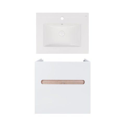 Комплект QTAP подвесная тумба VIRGO 600х580х437 мм WHITE/WHITISH OAK + раковина врезная ALBATROSS NEW QT71V44074