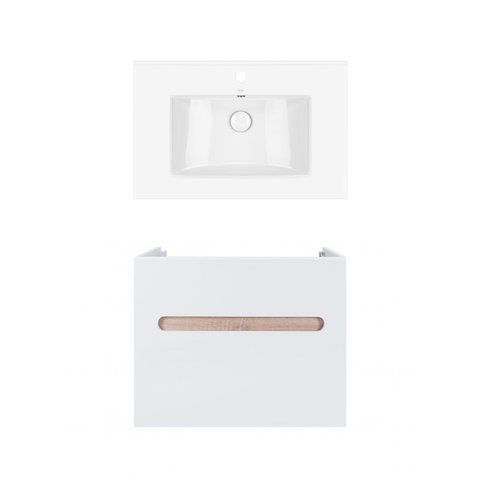 Комплект QTAP подвесная тумба VIRGO 700х580х437 мм WHITE/WHITISH OAK + раковина врезная ALBATROSS QT71V44075