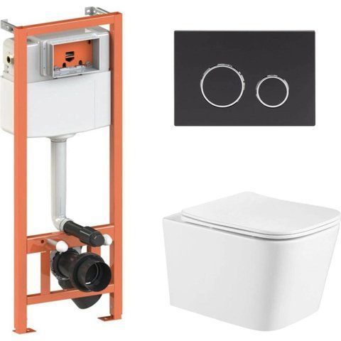 Комплект 4в1: Инсталляция для унитаза QTAP NEST + подвесной унитаз CROW ULTRA QUIET 490X360X290 + клавиша смыва BLACK MAT (QT05335171W45128)