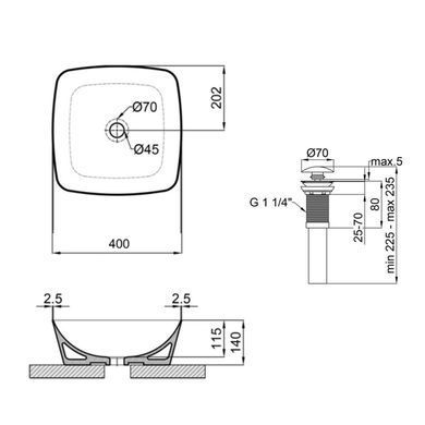 Раковина QTAP KOLIBRI 400х400х140 MATT BLACK + донный клапан PU03 (QT10112144MBMBN47316)
