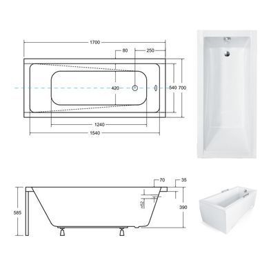 Ванна акриловая BESCO MODERN SLIM 170х70 (#WAM-170-SL)