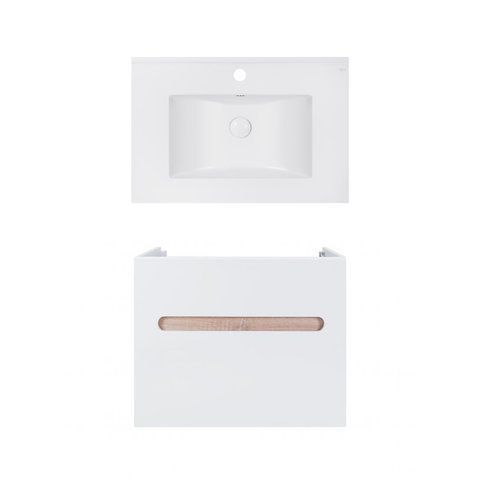 Комплект QTAP подвесная тумба VIRGO 700х580х437 мм WHITE/WHITISH OAK + раковина врезная ALBATROSS E QT71V44076