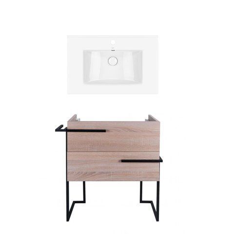 Комплект QTAP напольная тумба TAURUS 700х800х437 мм WHITISH OAK + раковина врезная ALBATROSS QT71TA44018