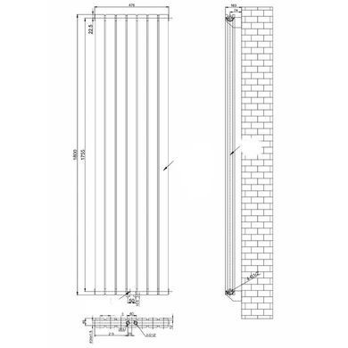 Радіатор ARTTIDESIGN LIVORNO II 1800X476 RAL9005 Підключення нижнє по центру