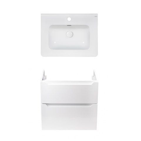 Комплект QTAP тумба подвесная SCORPIO 600х585х460 мм WHITE + урезная раковина ALBATROSS 9H QT71SC43966