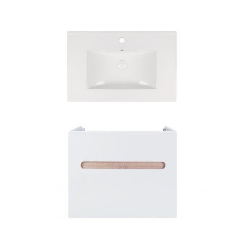 Комплект QTAP подвесная тумба VIRGO 700х580х437 мм WHITE/WHITISH OAK + раковина врезная ALBATROSS NEW QT71V44078