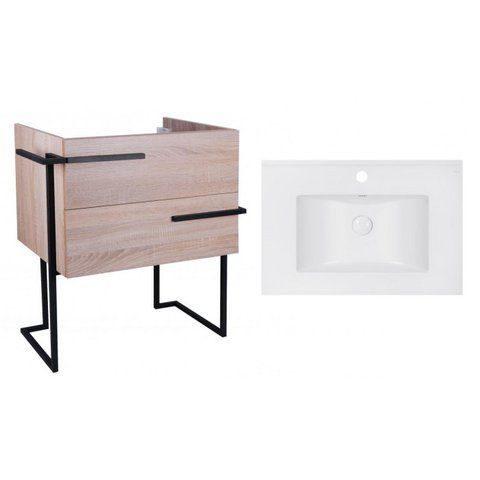 Комплект QTAP напольная тумба TAURUS 700х800х437 мм WHITISH OAK + раковина врезная ALBATROSS E QT71TA44019