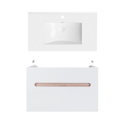 Комплект QTAP подвесная тумба VIRGO 800х580х437 мм WHITE/WHITISH OAK + раковина врезная ALBATROSS QT71V44079