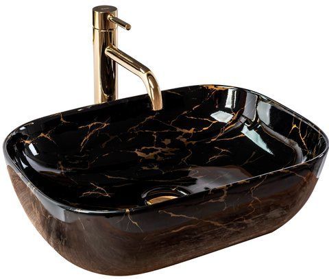 Раковина REA BELINDA BLACK MARBLE SHINY 25.5х37 / черная (REA-U8907)
