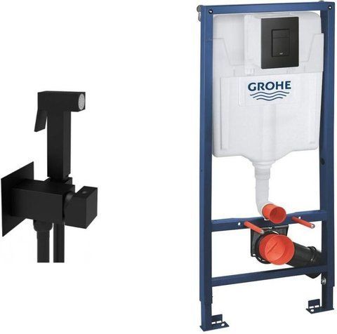 Комплект 3в1: Инсталляция для унитаза GROHE SOLIDO + гигиенический душ PAFFONI TWEET SQUARE MIX / черный (38811KF0+ZDUP112NO)