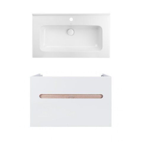 Комплект QTAP подвесная тумба VIRGO 800х580х437 мм WHITE/WHITISH OAK + раковина врезная ALBATROSS 01 QT71V44080