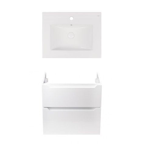 Комплект QTAP тумба подвесная SCORPIO 600х585х460 мм WHITE + урезная раковина ALBATROSS NEW QT71SC43968