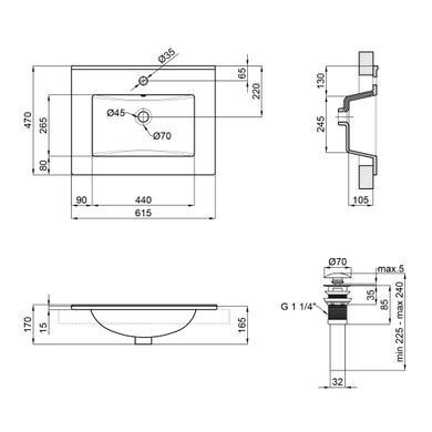 Раковина QTAP ALBATROSS E 47х60 / донный клапан (QT01119060EW)