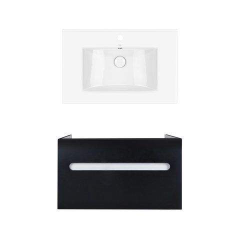 Комплект QTAP подвесная тумба VIRGO 700х580х437 мм BLACK/WHITE + раковина врезная ALBATROSS QT71V44062