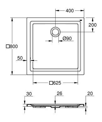 Душовий піддон акриловий GROHE 80х80х3 / квадратний (39302000)