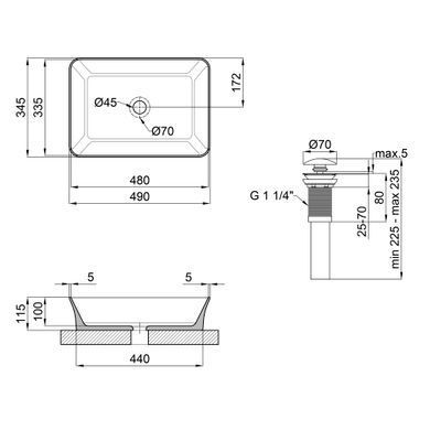 Раковина QTAP VIRGO 35х50 / донный клапан (QT18112261W)