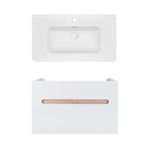 Комплект QTAP подвесная тумба VIRGO 800х580х437 мм WHITE/WHITISH OAK + раковина врезная ALBATROSS 9H QT71V44081