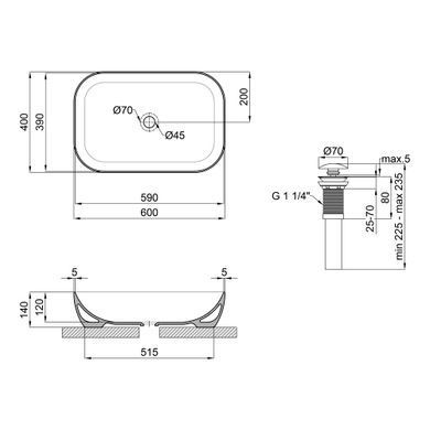 Раковина QTAP ROBIN 40х60 / донный клапан (QT13112143PW)