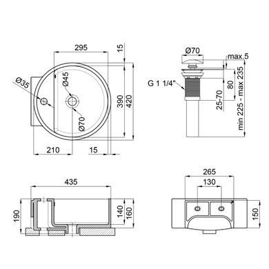 Раковина QTAP SWAN 43х43 / донный клапан (QT1611A005W)
