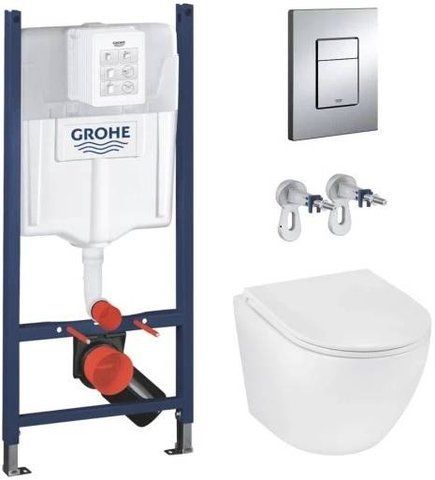 Комплект 4в1: Инсталляция для унитаза GROHE SOLIDO EVEN + подвесной унитаз KRONER HARZ / сиденье SLIM DUROPLAST SOFT-CLOSE QUICK RELASE (3884966KH493736)