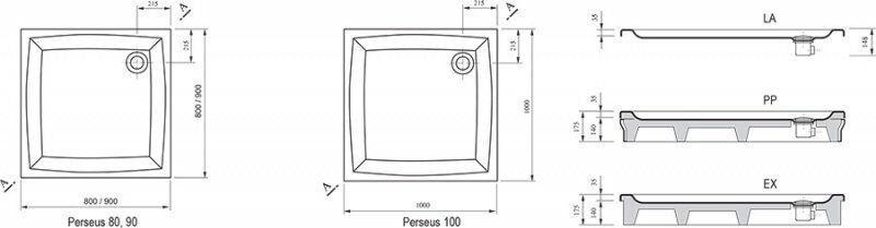 Душевой поддон акриловый RAVAK GALAXY PERSEUS EХ 90х90х17.5 / квадратный (A027701310)