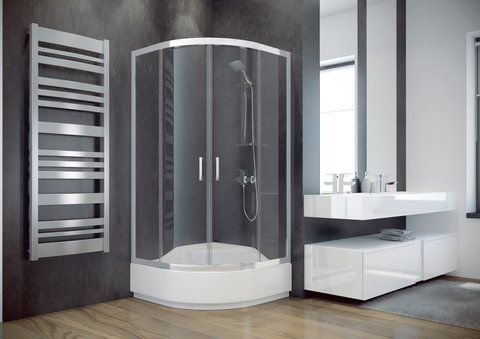 Кабіна півкругла MODERN 90X90X165 універсальна: скло прозоре, профіль хромований (MP-90-165-C)