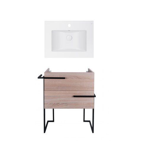 Комплект QTAP напольная тумба TAURUS 600х800х437 мм WHITISH OAK + раковина врезная ALBATROSS E QT71TA44024