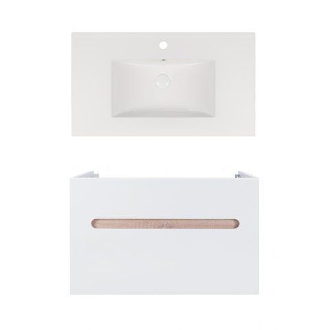 Комплект QTAP подвесная тумба VIRGO 800х580х437 мм WHITE/WHITISH OAK + раковина врезная ALBATROSS NEW QT71V44083