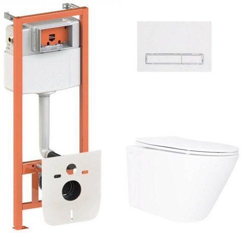Комплект 4в1: Инсталляция для унитаза QTAP NEST + подвесной унитаз SWAN ULTRA QUIET 520х360х320 + клавиша смыва WHITE (QT16335180W48182)