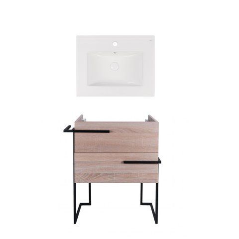 Комплект QTAP напольная тумба TAURUS 600х800х437 мм WHITISH OAK + раковина врезная ALBATROSS NEW QT71TA44025