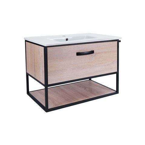 Комплект QTAP TAURUS 800х580х437 WHITISH OAK тумба підвісна + раковина урізна QT2472TPT803WO