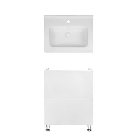 Комплект QTAP напольная тумба TERN 600х725х437 мм WHITE + раковина врезная ALBATROSS 01 QT71TE44085