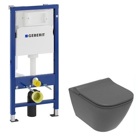 Комплект 3в1: Инсталляция для унитаза GEBERIT DUOFIX BASIC + подвесной унитаз / сиденье SOLO RIMLESS (458.103.00.1+13-55-111Grey)