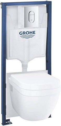 Комплект 5в1: Инсталляция для унитаза GROHE SOLIDO + подвесной унитаз GROHE EURO CERAMIC / сиденье SOFT CLOSE + клавиша смыва GROHE ARENA COSMOPOLITAN (39702000)