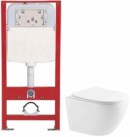 Комплект 3 в 1: Крепление для унитаза RAVAK FRAME CORE DIRECT + подвесной унитаз RAVAK DOMOSPA TORRENTA ORBIS RIMOFF + сиденье для унитаза (RKUSET8002)