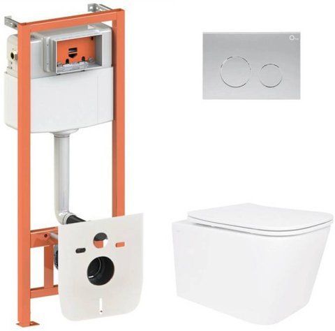 Комплект 4в1: Инсталляция для унитаза QTAP NEST + подвесной унитаз CROW ULTRA QUIET 520X360X290 + клавиша смыва SATIN (QT05335172W48190)
